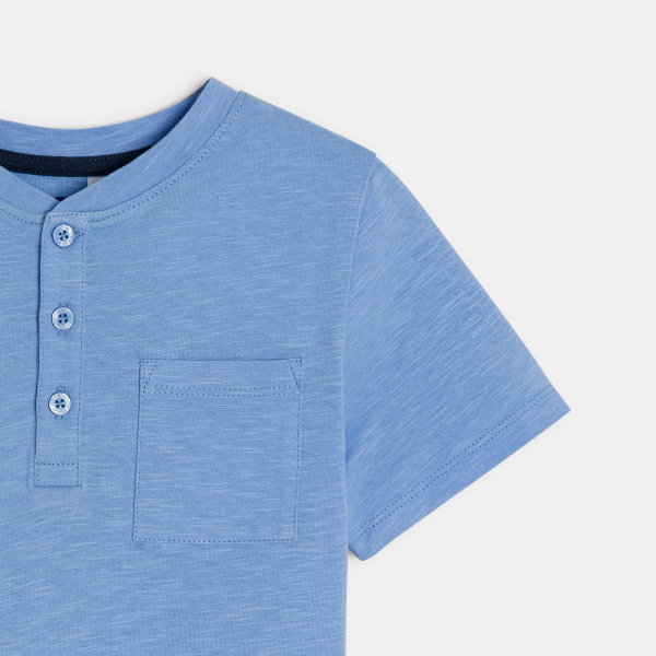 تيشيرت بدون ياقة سادة باللون الأزرق للأولاد